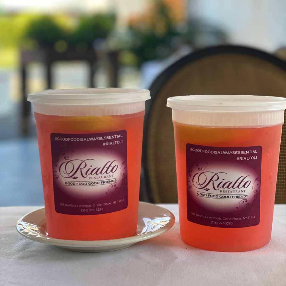 Two Rialto-branded takeout drink containers