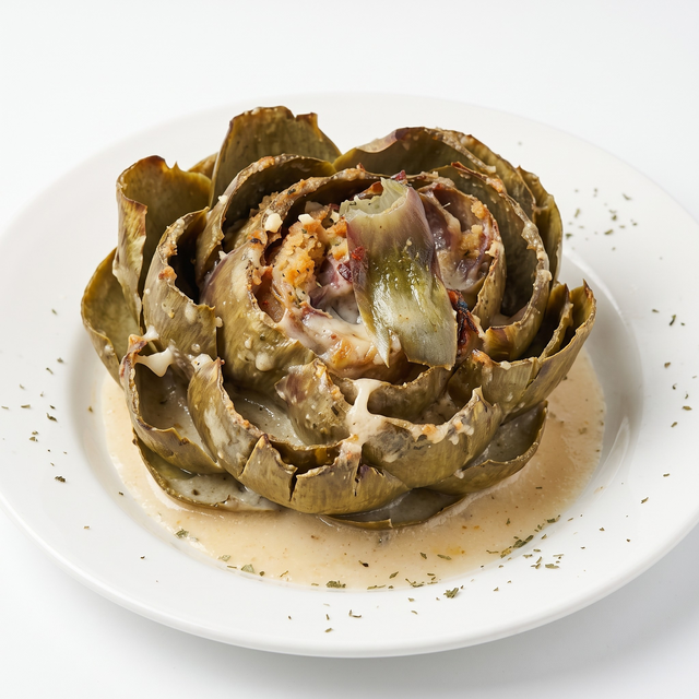 Romano Crusted Stuffed Artichoke.